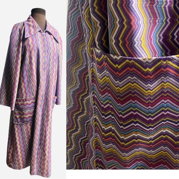 Vtg 60s House Dress Midi Zippered Mod Boho Retro Mid Century Modern XL Mrs Roper - Picture 1 of 7
